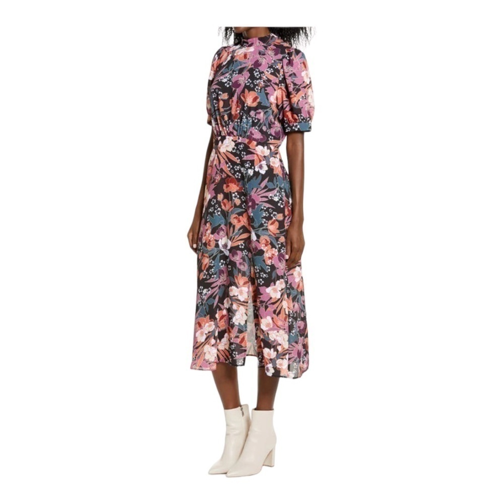 Julia Jordan Puff Sleeve Floral Midi Dress